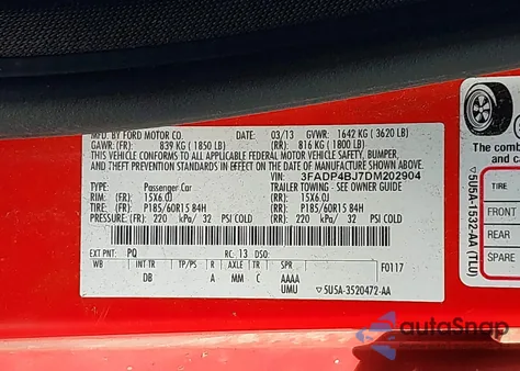 2013 Ford Fiesta Se из США, поврежденный, VIN 3FADP4BJ7DM202904